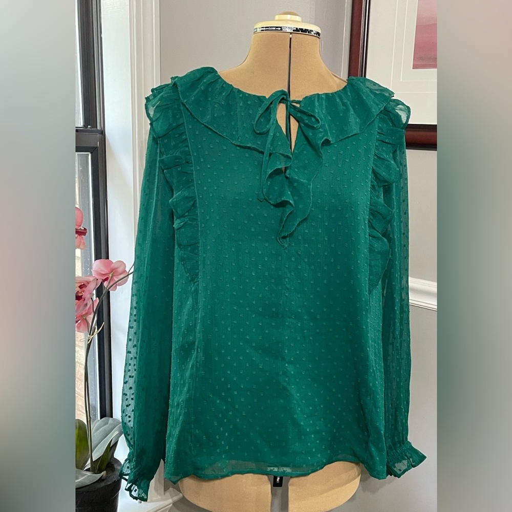LOFT sz XL Teal Ruffled Blouse